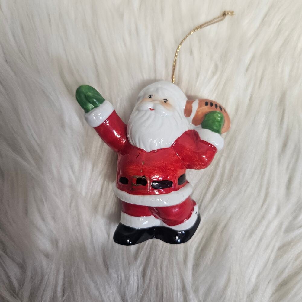 Vintage 1987 Ceramic Santa Claus Christmas Tree Ornament Figurine Retro